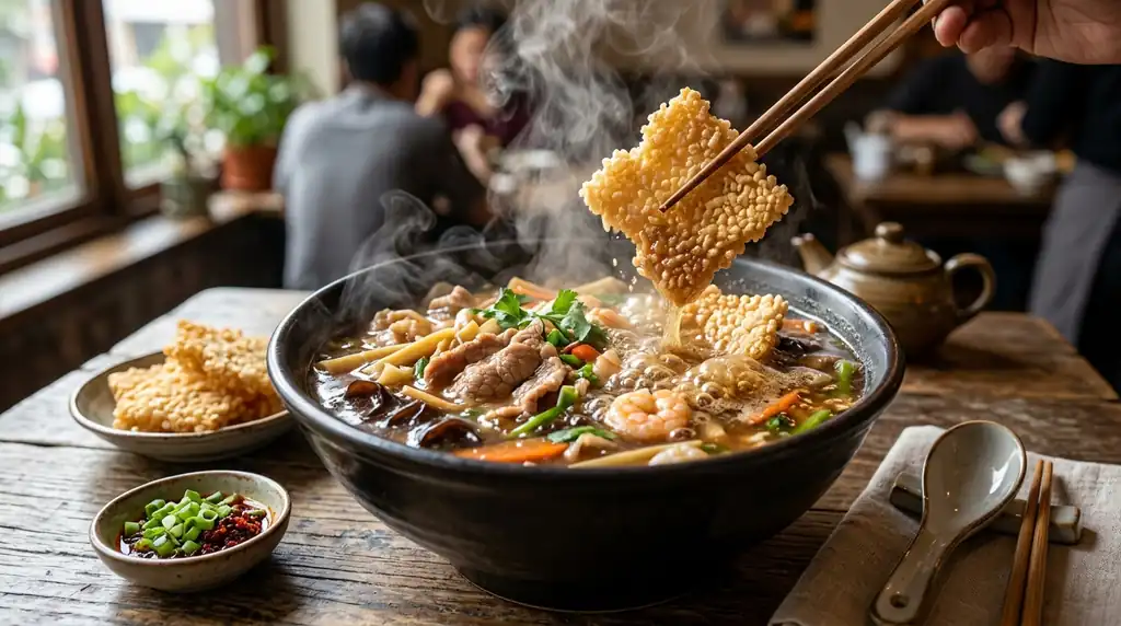 Sizzling Rice Soup (Guoba Rou Pian)