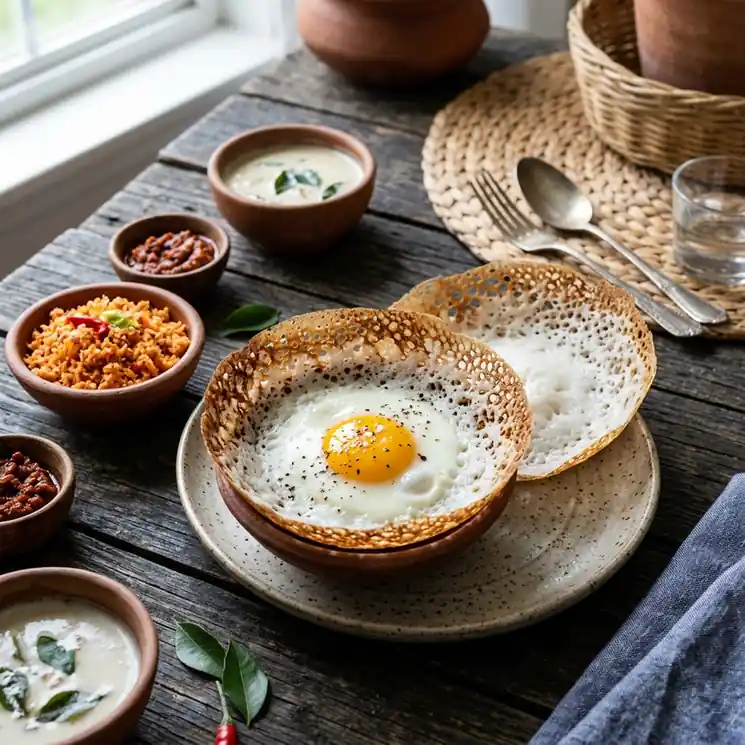 Crispy Sri Lankan Egg Hoppers (Appa)