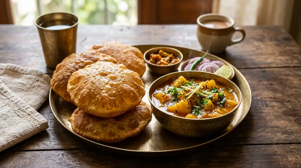 Indian Bedmi Puri with Aloo Sabzi