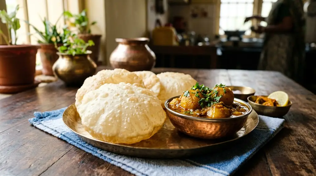 Indian Luchi with Aloo Dum