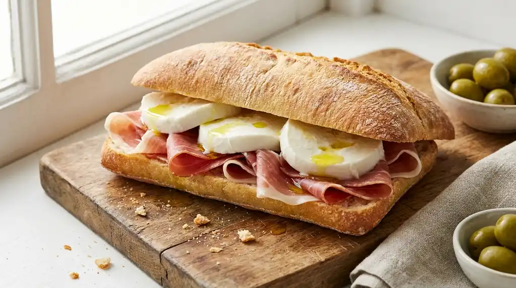 Italian Panino con Prosciutto e Mozzarella