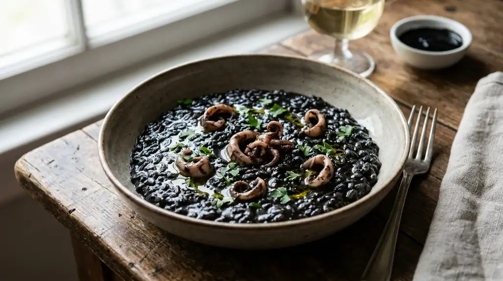 Italian Risotto al Nero di Seppia (Squid Ink Risotto)
