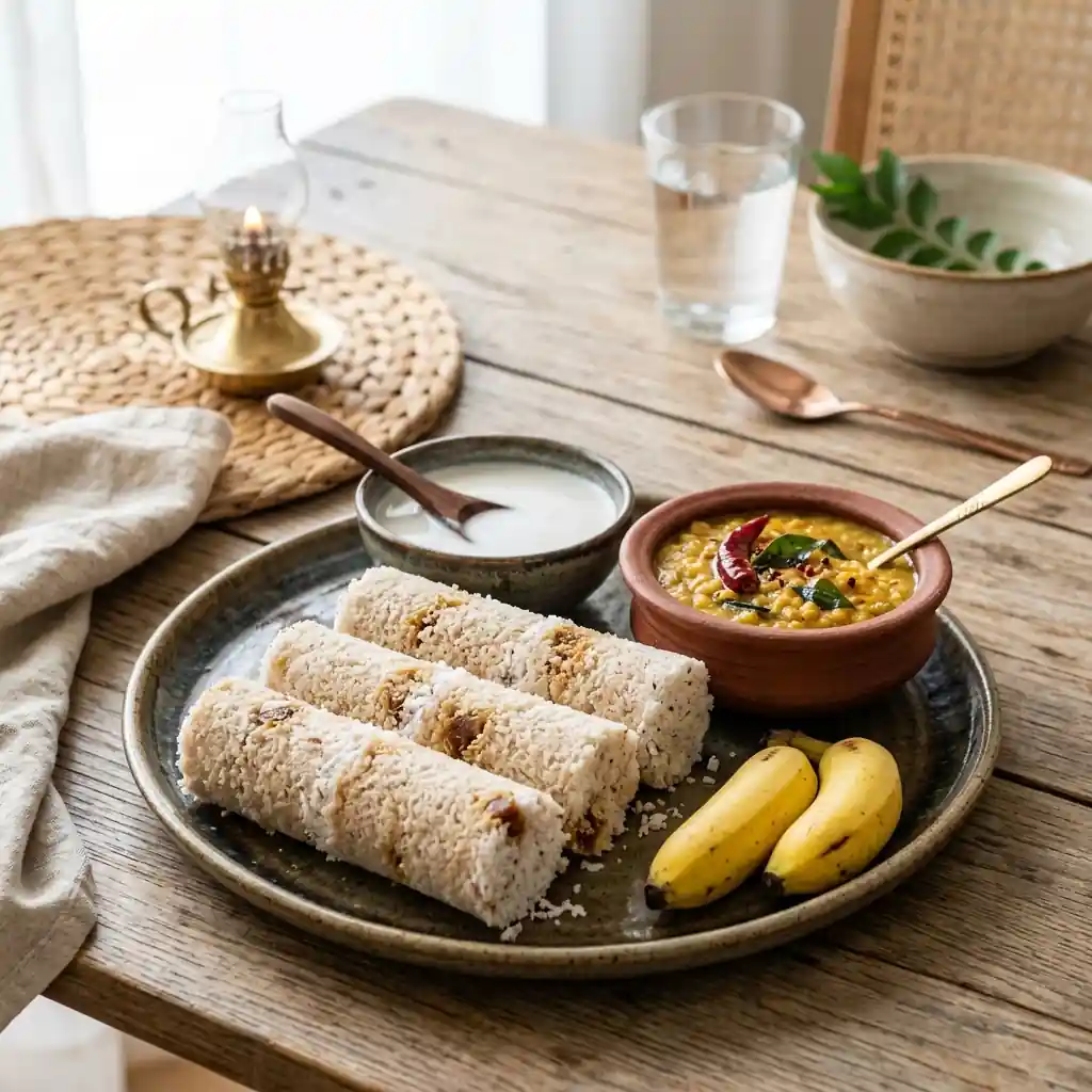 Sri Lankan Pittu (Steamed Rice & Coconut Cylinders)