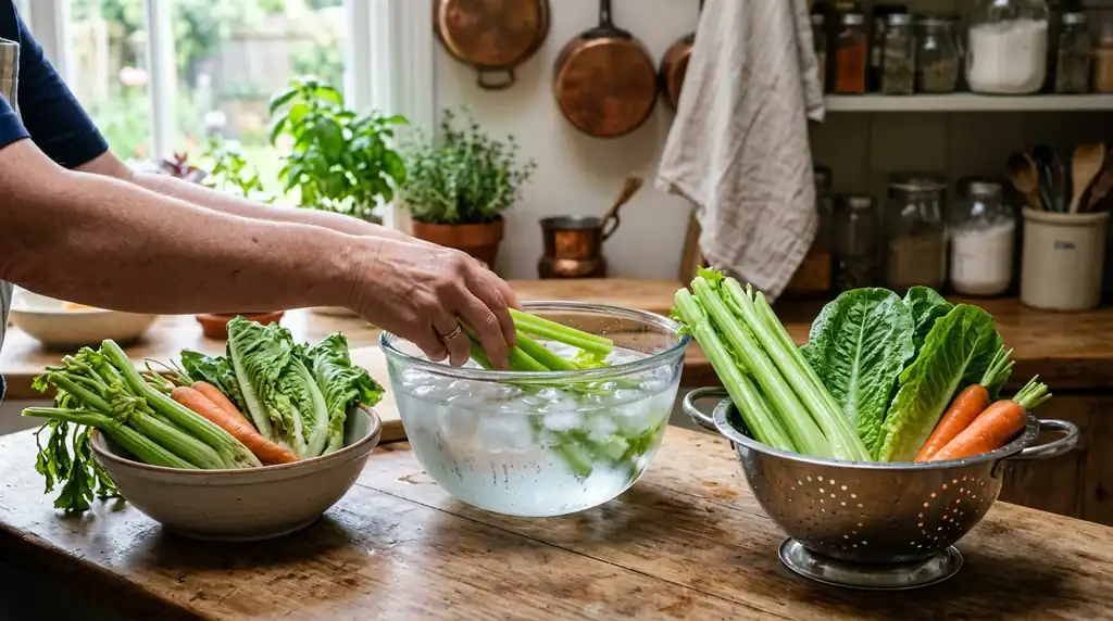 Reviving Wilted Vegetables with Ice Water